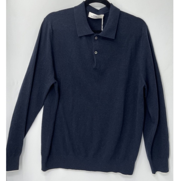 Arch4 Men's 'Swansea' Navy Baby Goat Cashmere Long Sleeve Polo Sweater sz L - Picture 2 of 5